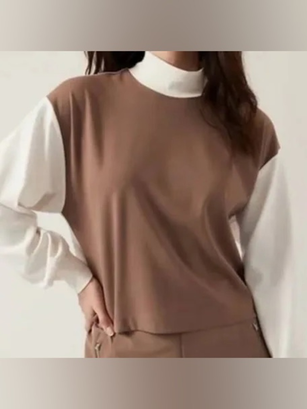 Athleta Venice Block Sweatshirt Top Cream Taupe Brown Plus Size M